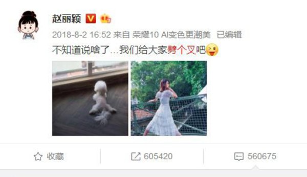 赵丽颖劈叉什么梗？赵丽颖微博劈叉图劈丽交娃什么意思