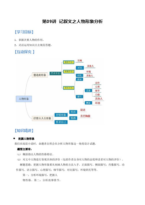记叙文之人物形象分析【知识梳理+对点训练】-2022年中考语文现代文阅读黄金考点20讲(解析版)
