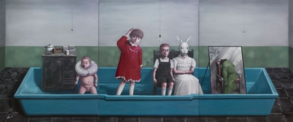 《浴缸》，布面油画，张晓刚，2017
