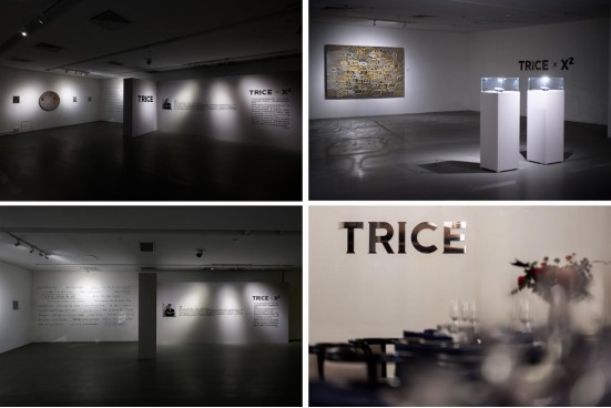gallery showcasing artwork with informative text panels and display cases
