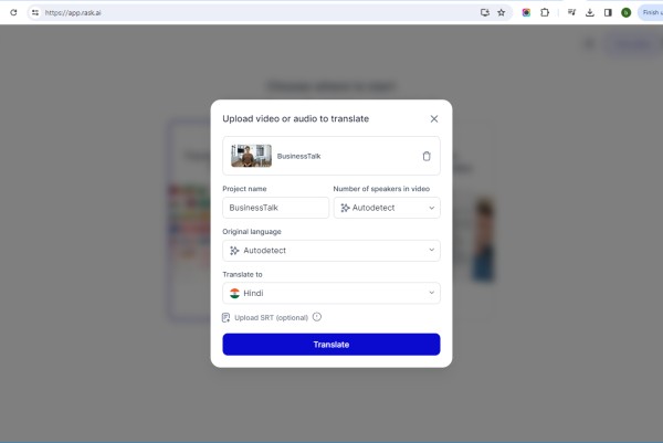 video uploading on rask.ai