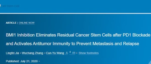 突破！王存玉院士团队发现明星分子BMI1的独特作用：肿瘤免疫功能