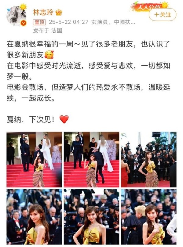 林志玲戛纳金色蝴蝶结抹胸造型