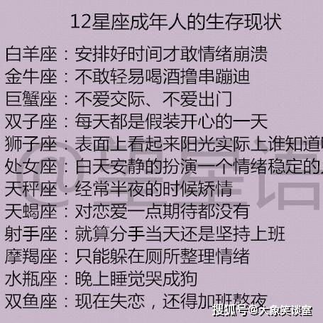 十二星女最想嫁的男生类型, 12星座成年人的生存现状, 12星座渣女排行榜