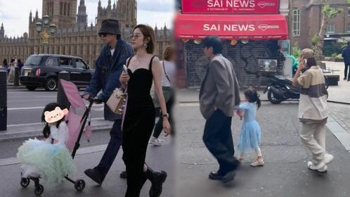 张若昀一家现身英国街头，5岁女儿牵手爸爸，唐艺昕紧跟身后