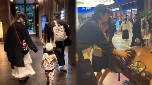 戚薇一家四口泰国被偶遇，2岁儿子手长脚长，Lucky五官复刻妈妈