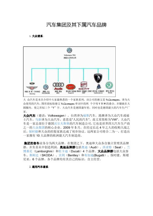 汽车集团及其下属汽车品牌