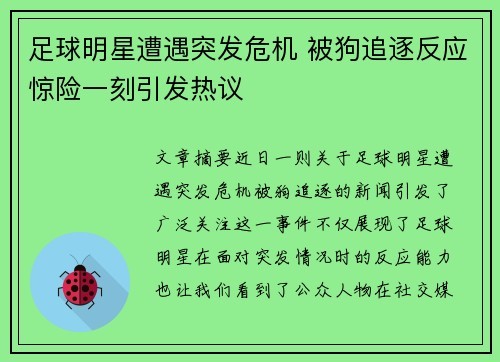 足球明星遭遇突发危机 被狗追逐反应惊险一刻引发热议