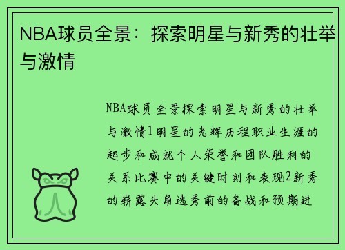 NBA球员全景：探索明星与新秀的壮举与激情