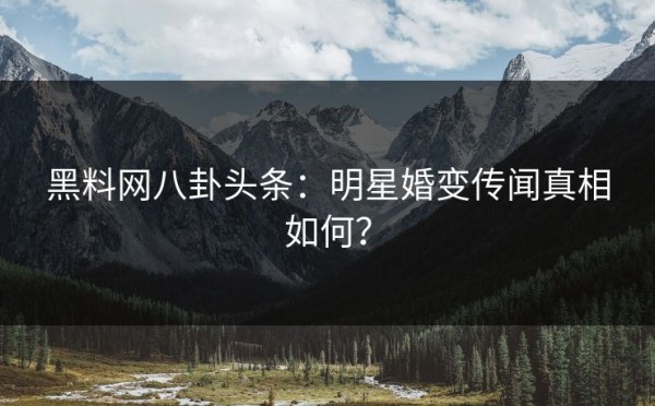 黑料网八卦头条：明星婚变传闻真相如何？