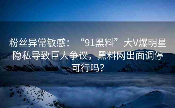 粉丝异常敏感：“91黑料”大V爆明星隐私导致巨大争议，黑料网出面调停可行吗？