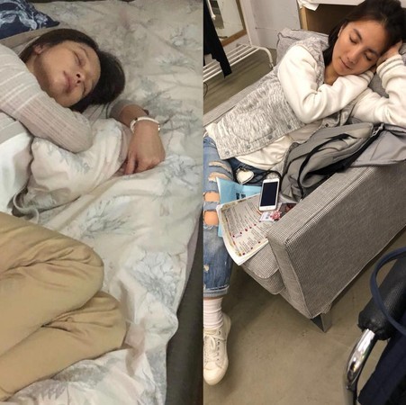 徐若瑄“出卖”经纪人(右图)的睡相,对方容貌让网友眼睛为之一亮