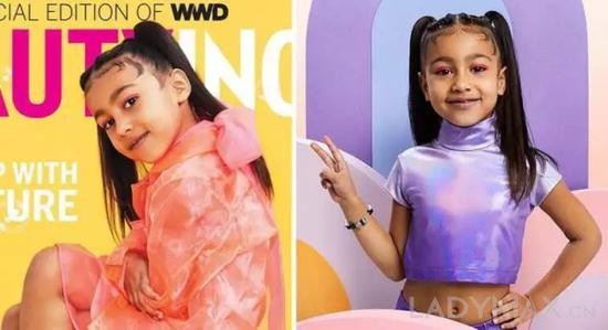 美国真人秀明星Kim Kardashian和说唱歌手Kanye West女儿North West登上《WWD Beauty Inc。》杂志封面