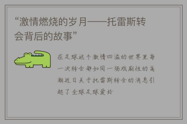 “激情燃烧的岁月——托雷斯转会背后的故事”