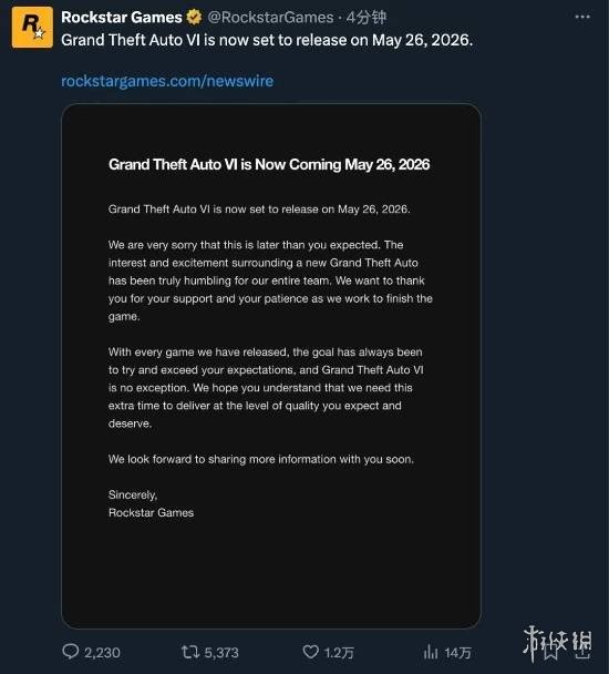 外媒分析R星最新动向 认为《GTA6》应该不会跳票了！