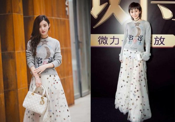 赵丽颖屡战屡败，和刘亦菲、baby、刘雯撞衫气质成硬伤！