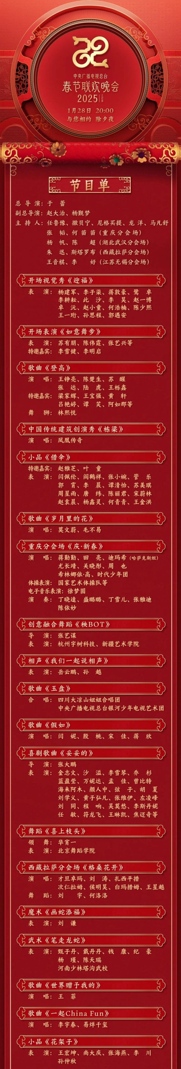 2025年央视春晚节目单及演员表