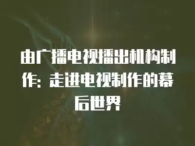由广播电视播出机构制作: 走进电视制作的幕后世界