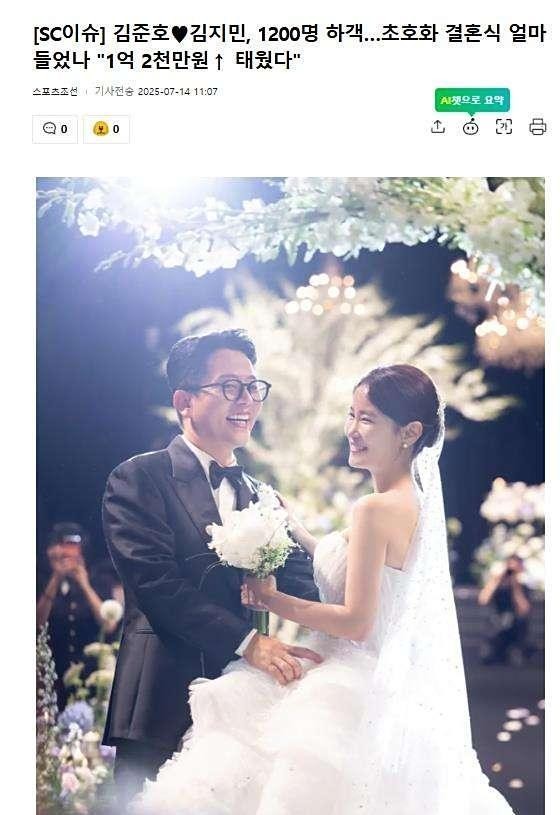 壕气冲天！金俊浩金智敏婚礼斥资1.2亿韩元，奢华细节曝光