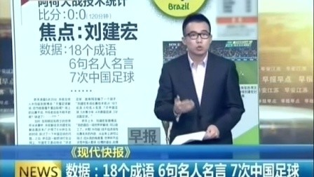 数据：18个成语 6句名人名言 7次中国足球 140711 早安江苏