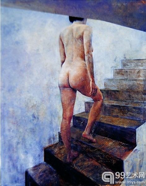 何多苓_ 上楼的人_ 144.5x114cm_ 布面油画_ 1996#86E5