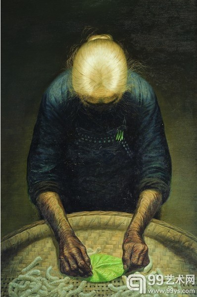 罗中立_ 春蚕_ 200cmx134cm_ 布面油画_1980#F5CC
