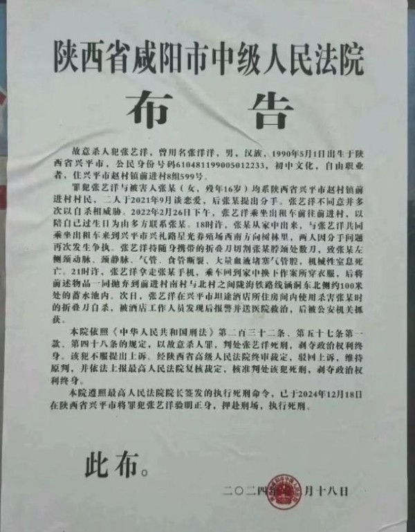 艺人张艺洋杀害16岁女友被枪决 死刑终结演艺生涯
