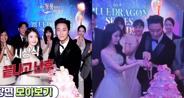 IU&朱智勋青龙奖后台切蛋糕引爆婚宴梗，网友：随200记秋泳愚账上