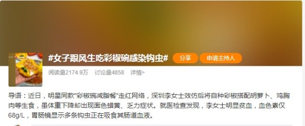 明星同款“彩椒碗”爆火，女子跟风吃出“肠道吸血鬼”，医生紧急提醒→