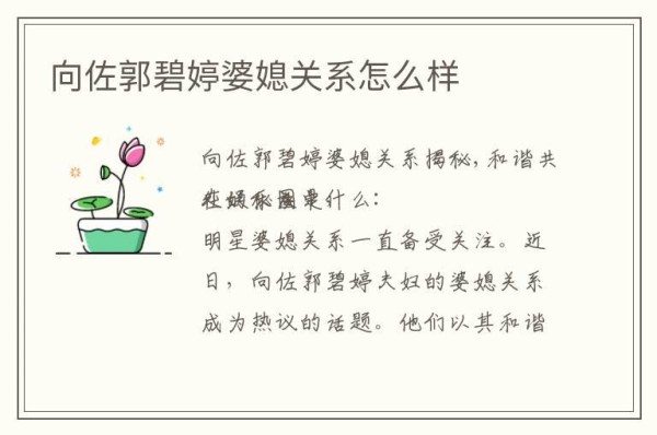 向佐郭碧婷婆媳关系怎么样