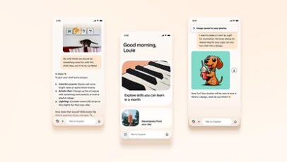 Trois captures d’écran de l’application Copilot