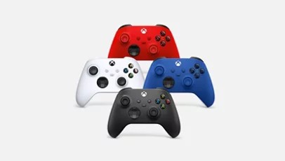 Manettes sans fil Xbox rouge, blanche, bleue et noire
