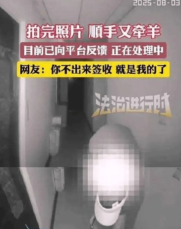 外卖员拍照后顺手牵羊偷走西瓜 监控揭露真相