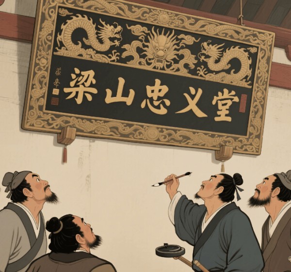 宋江的 “忠义堂” 牌匾谁题的字？书法价值评估
