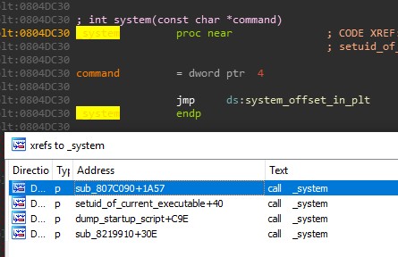 IDA shows 4 references to system