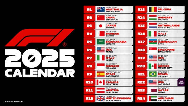 F1 2025 calendar in full: FIA and Formula 1 announce calendar for 2025 including six Sprints