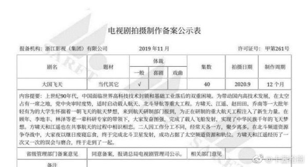 40集献礼剧《大国飞天》筹备开机，男主已定实力演员贾乃亮