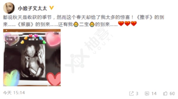边潇潇宣布怀上二胎