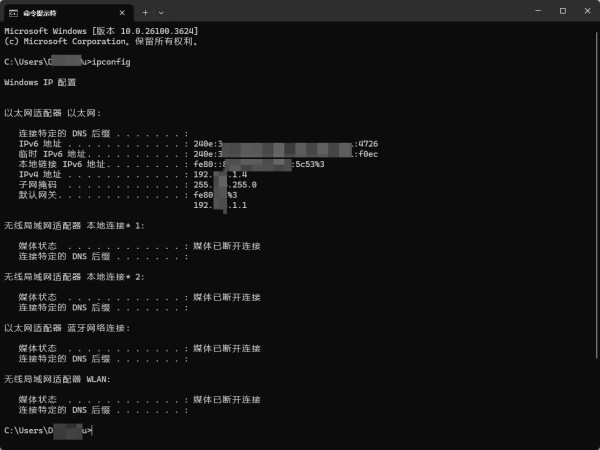 命令提示符查找 IP 地址