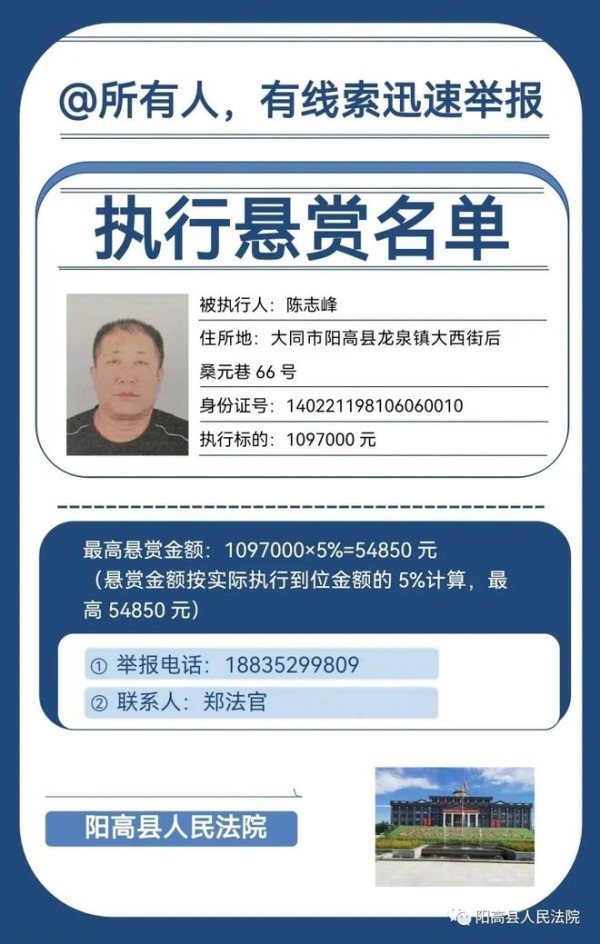 大同陈志峰谁认识 @所有人，有线索迅速举报！