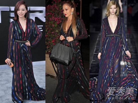 张靓颖 VS 詹尼佛-洛佩兹：Blumarine 2015秋冬系列深V长裙