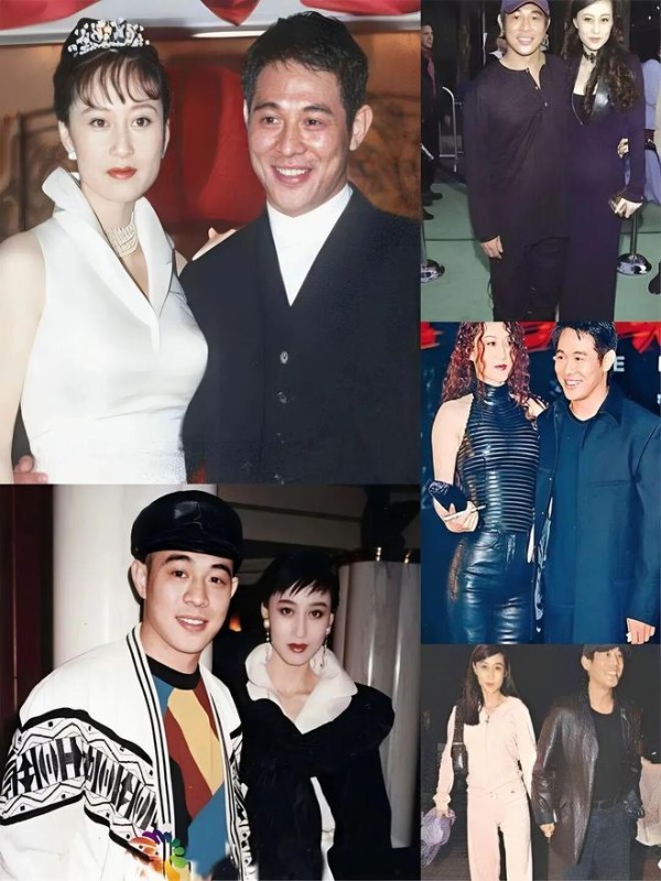 利智和李连杰合影，一个合不拢嘴，一个一脸苦相