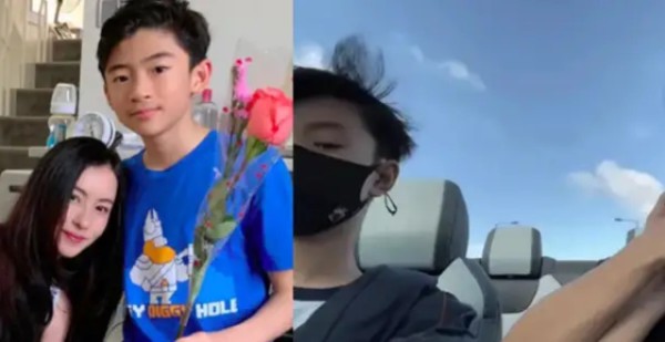 张柏芝开车送儿子上学，两人十指相扣超温馨，单手危险驾驶被吐槽