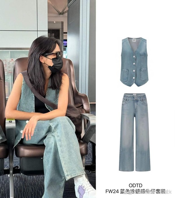 辛芷蕾机场穿搭再惊艳!牛仔套装美出圈,素人借鉴也耀眼夺目