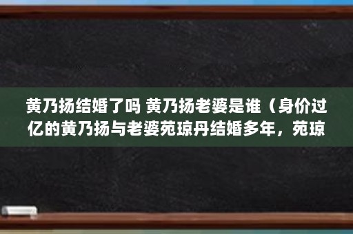 黄乃扬结婚了吗 黄乃扬老婆是谁(身价过亿的黄乃扬与老婆苑琼丹结婚多年,苑琼丹只说了一句)