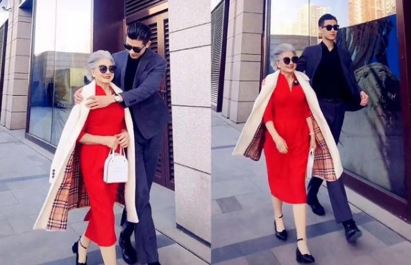 90岁奶奶宛如公主,190孙子甘做骑士,超养眼组合诠释另类祖孙情