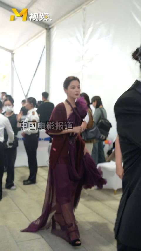 辛芷蕾亮相第38届金鸡奖颁奖典礼入场仪式候场区,紫色裙子的造型气质拉满!