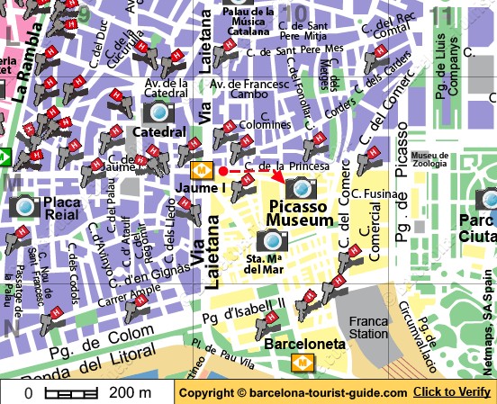 西班牙巴塞罗那毕加索博物馆位置图。