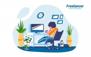 办公学习场景自由职业者场景插画素材下载Freelancer Vector Illustration