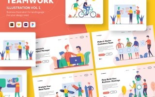 精致扁平风办公场景创意插画素材下载模版素材